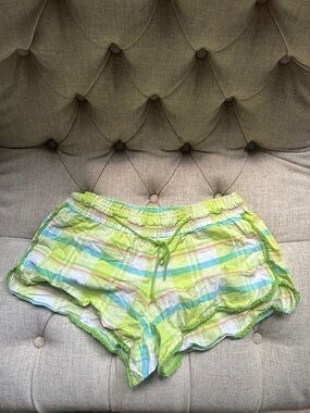 Y2K Victoria's Secret Lime Green Plaid Elastic Waist Shorts